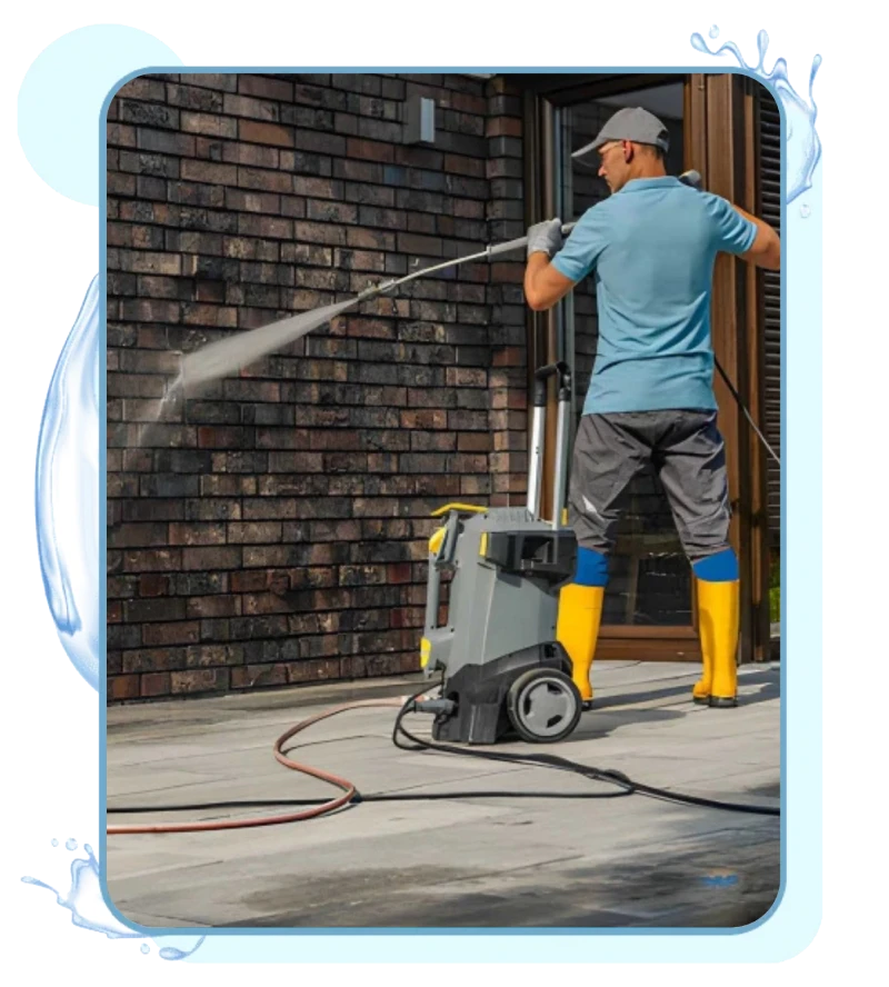 Man Cleaning Bricks wall frame