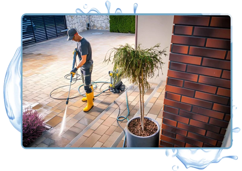 cleaning floor bricks with frame