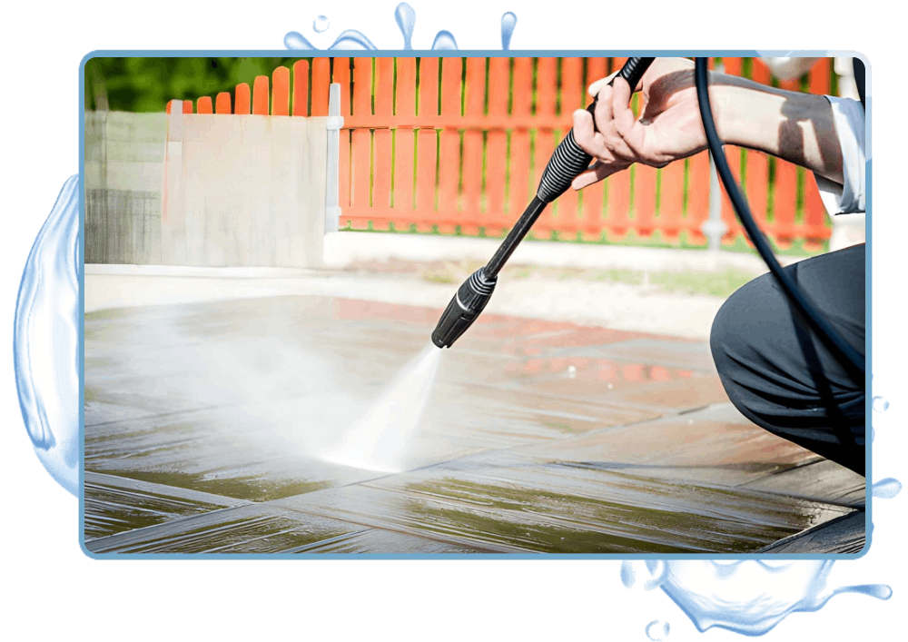 Man Using pressure washing floor exterior