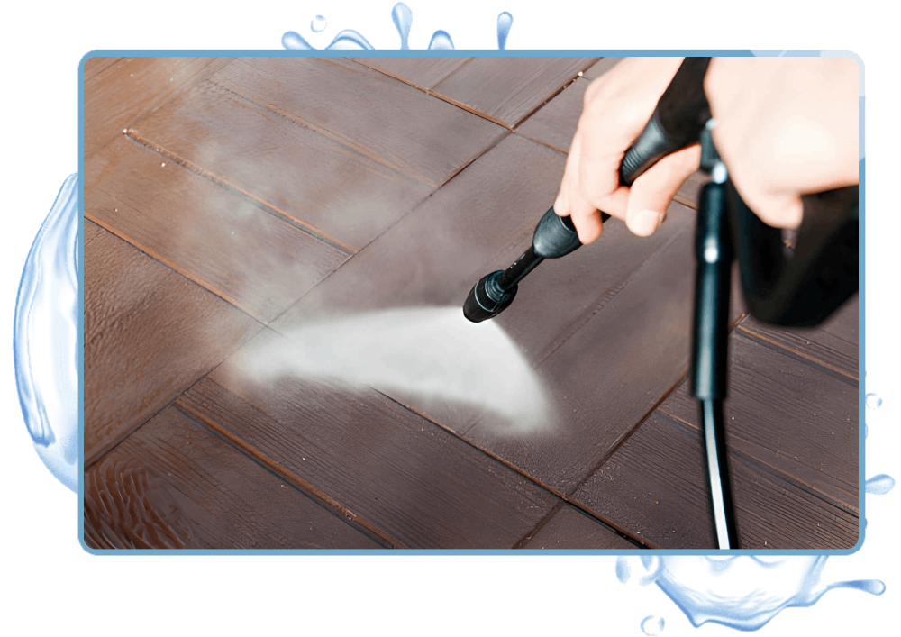 Man Using pressure washing in floor