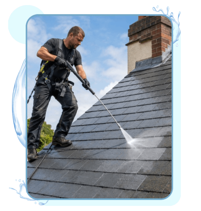 Slate roof Man Cleaning