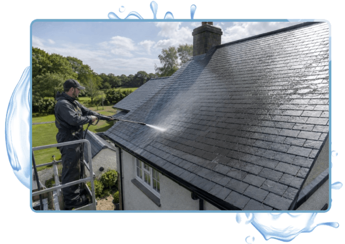 man cleaning Slate roof