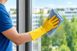 Cleaning a window with a cloth