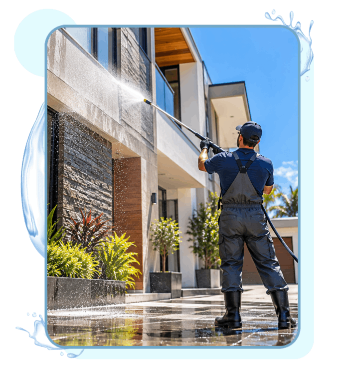 Man used Pressure Washing a Modern Home