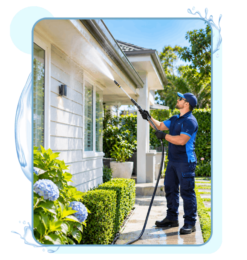 Pressure Washing a Sunny Suburban Home