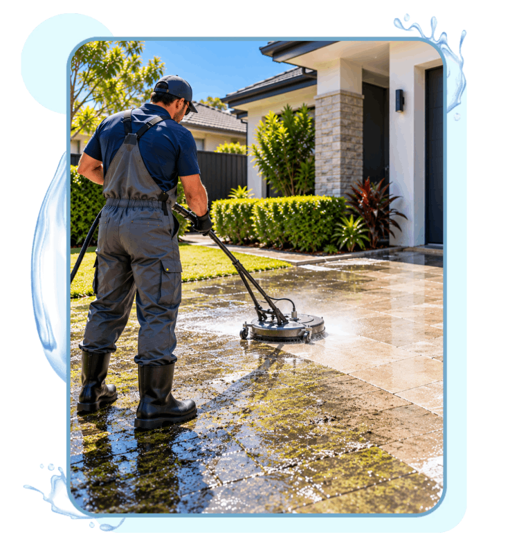 Removing moss and grime from a residential driveway in Liverpool.